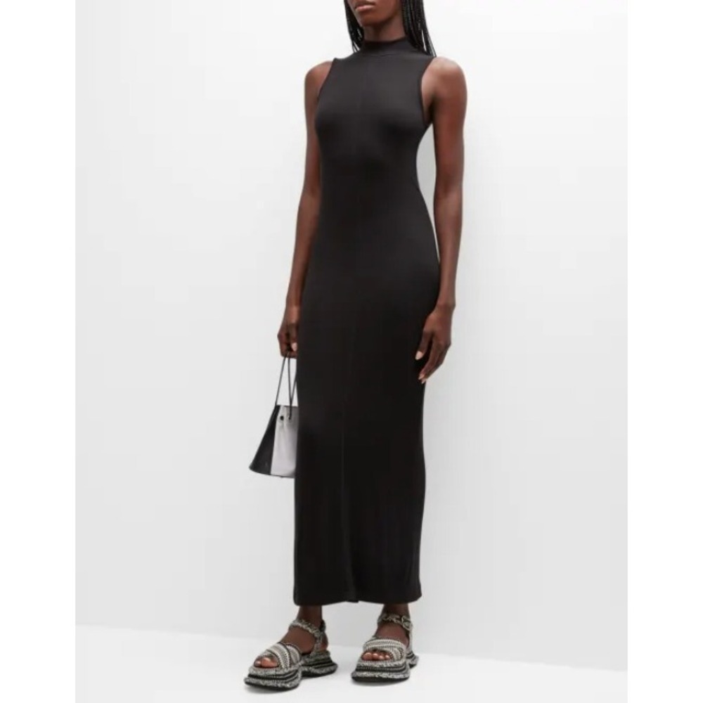 ATM Anthony Thomas Melillo Ribbed Mock Neck Sleeveless Maxi Dress Black Size S